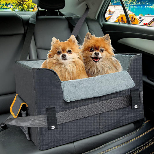 Elevated Pet Car Seat for Small Dogs and Cats - Adjustable Booster Seat with Straps for Safe Travel