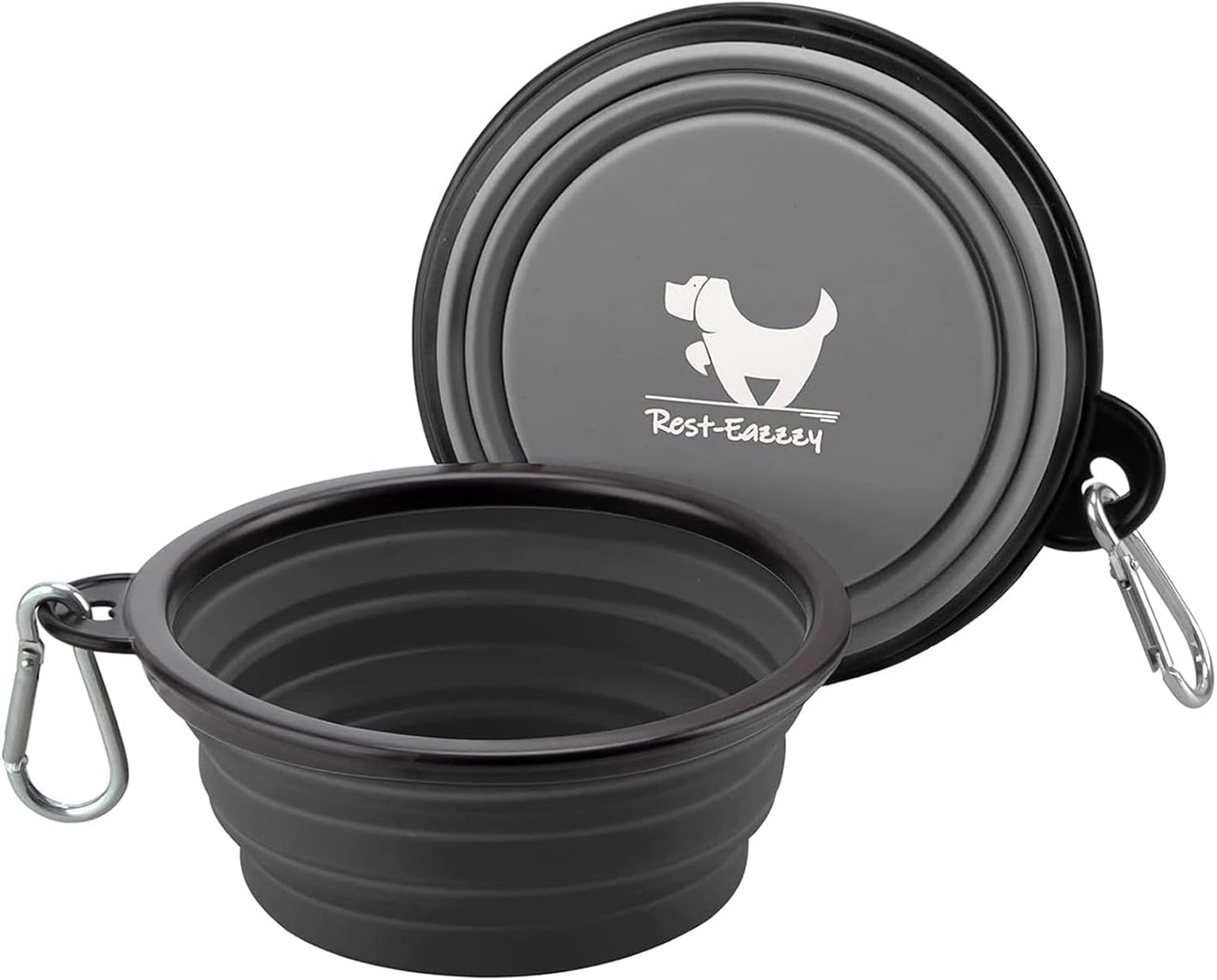 Collapsible Dog Bowls for Travel, 2-Pack Dog Portable Water Bowl for Dogs Cats Pet Foldable Feeding Watering Dish for Traveling Camping with Carabiners, BPA Free (Grey&Black, Large)