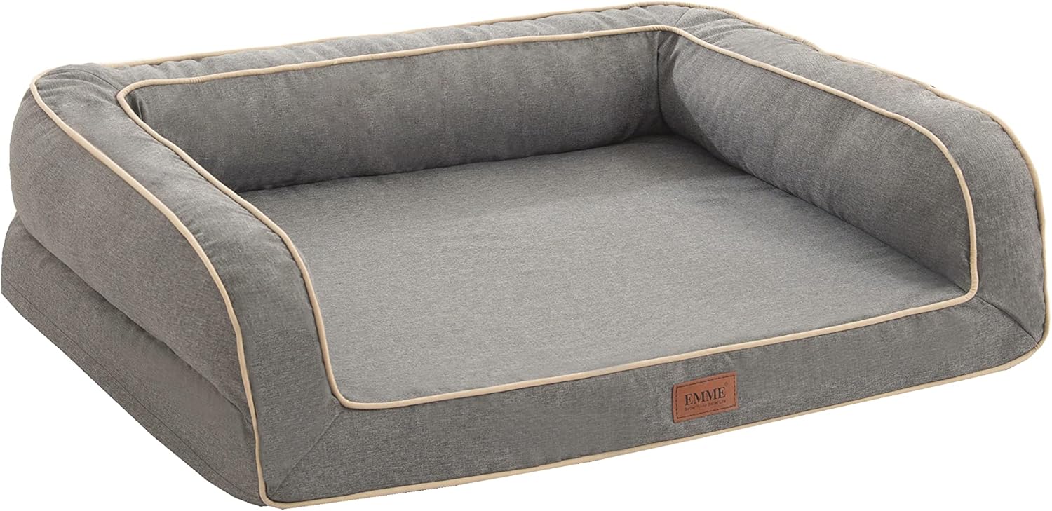 Deluxe Orthopedic Dog Sofa Bed with Egg Foam Mattress and Removable Washable Linen Cover for Small, Medium, and Large Dogs (Grey, Small)