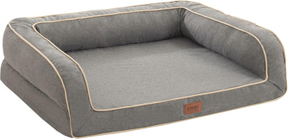 Deluxe Orthopedic Dog Sofa Bed with Egg Foam Mattress and Removable Washable Linen Cover for Small, Medium, and Large Dogs (Grey, Small)