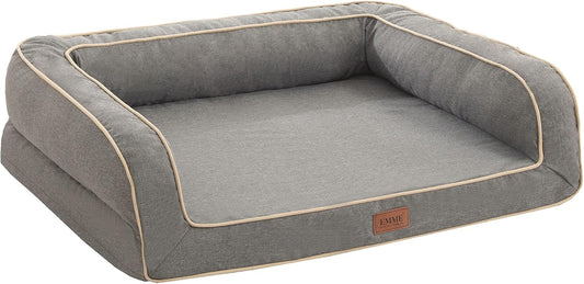 Deluxe Orthopedic Dog Sofa Bed with Egg Foam Mattress and Removable Washable Linen Cover for Small, Medium, and Large Dogs (Grey, Small)