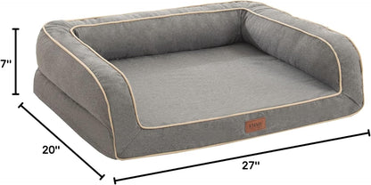 Deluxe Orthopedic Dog Sofa Bed with Egg Foam Mattress and Removable Washable Linen Cover for Small, Medium, and Large Dogs (Grey, Small)