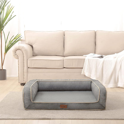 Deluxe Orthopedic Dog Sofa Bed with Egg Foam Mattress and Removable Washable Linen Cover for Small, Medium, and Large Dogs (Grey, Small)